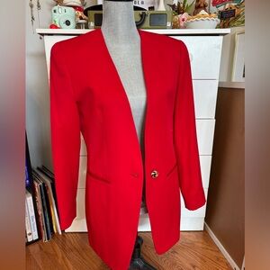Vibrant Red Blazer with Gold Button